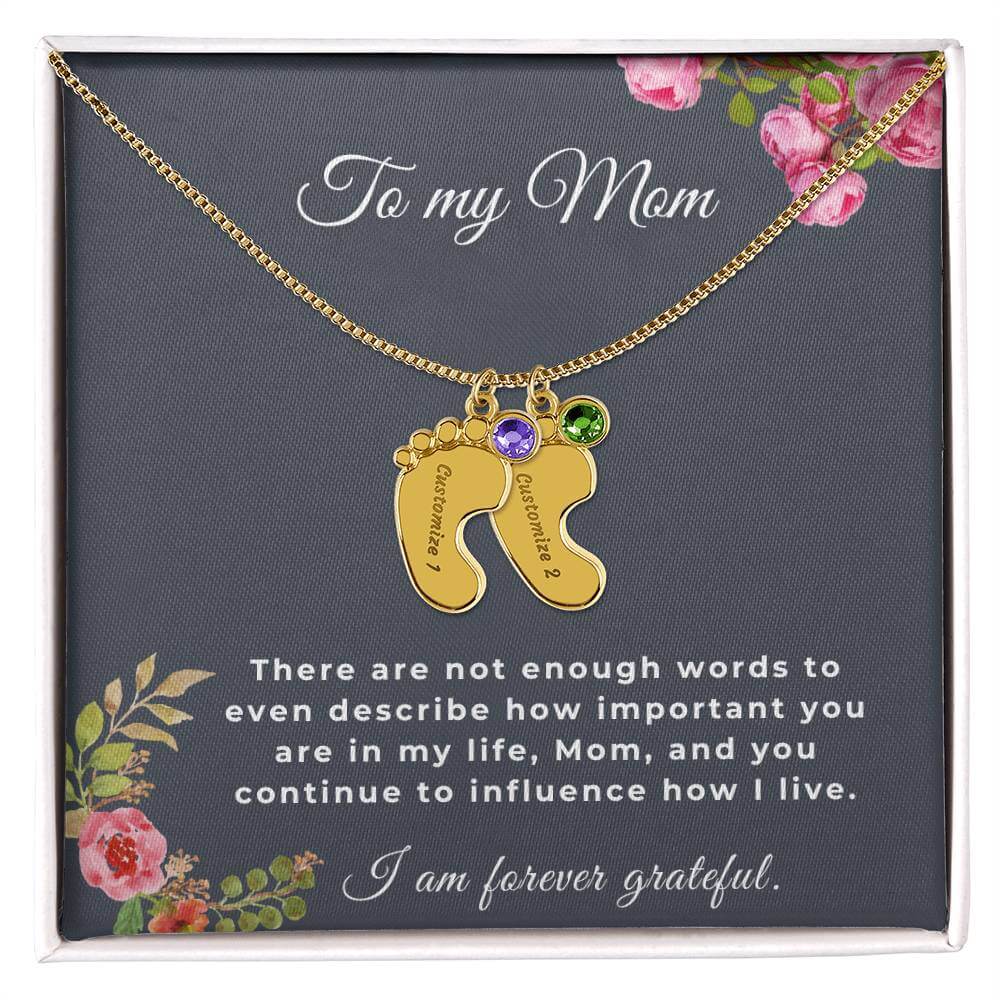 To My Mom Engraved Baby Feet Necklace with Birthstone, Housewarming Gift For My Mom - Best Today's Gifts