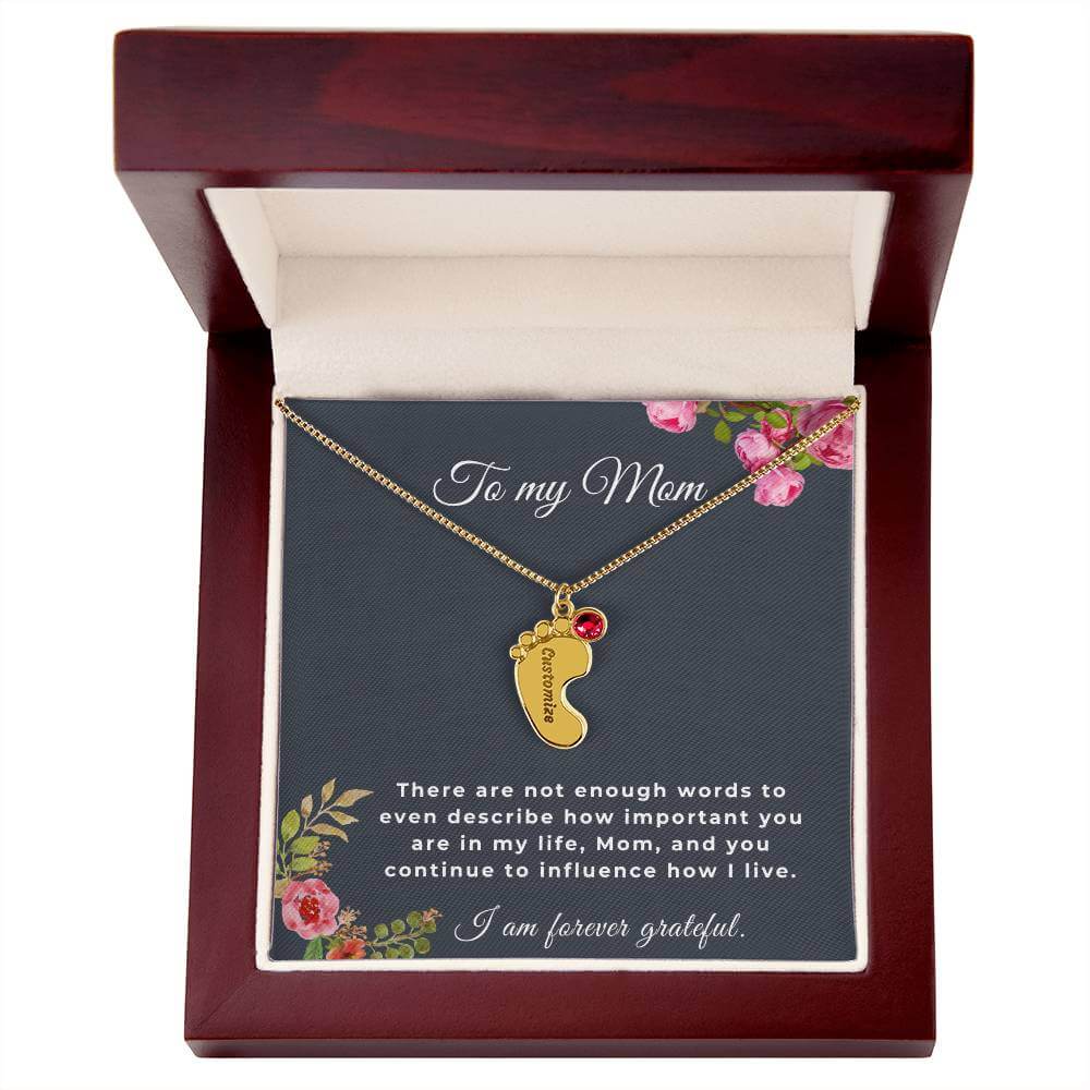 To My Mom Engraved Baby Feet Necklace with Birthstone, Housewarming Gift For My Mom - Best Today's Gifts