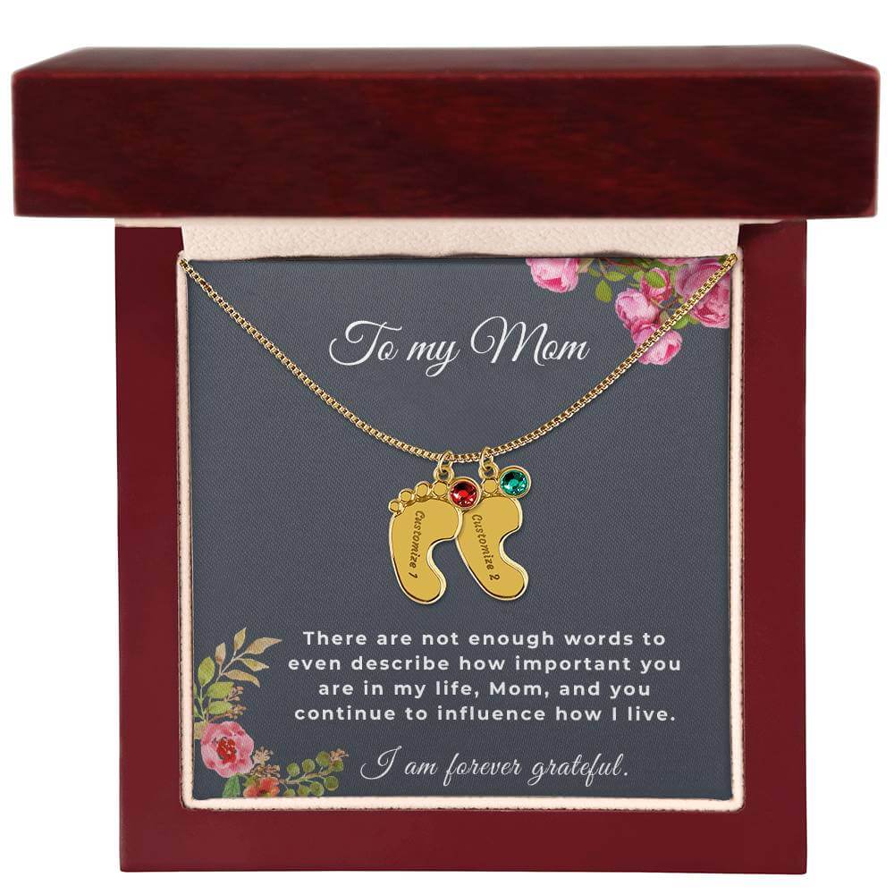 To My Mom Engraved Baby Feet Necklace with Birthstone, Housewarming Gift For My Mom - Best Today's Gifts
