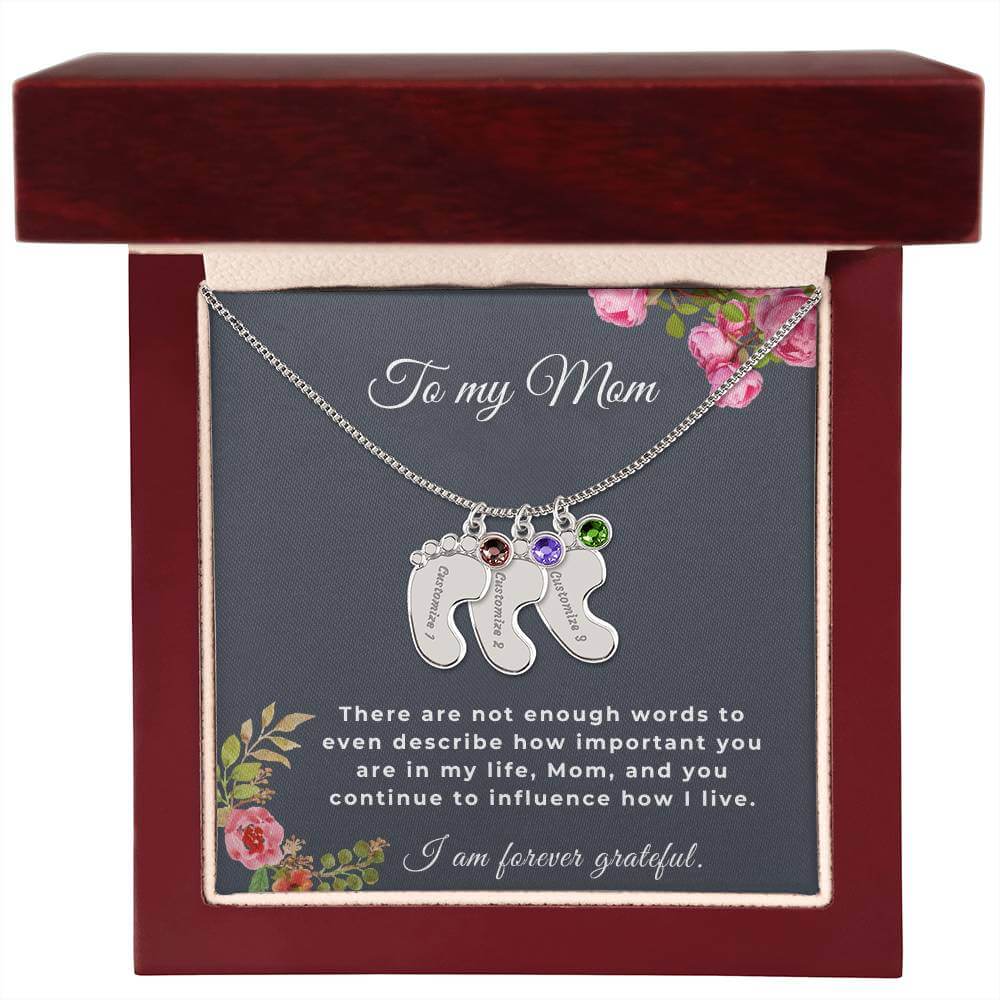 To My Mom Engraved Baby Feet Necklace with Birthstone, Housewarming Gift For My Mom - Best Today's Gifts