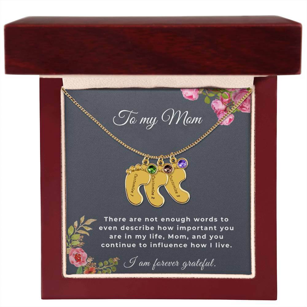 To My Mom Engraved Baby Feet Necklace with Birthstone, Housewarming Gift For My Mom - Best Today's Gifts