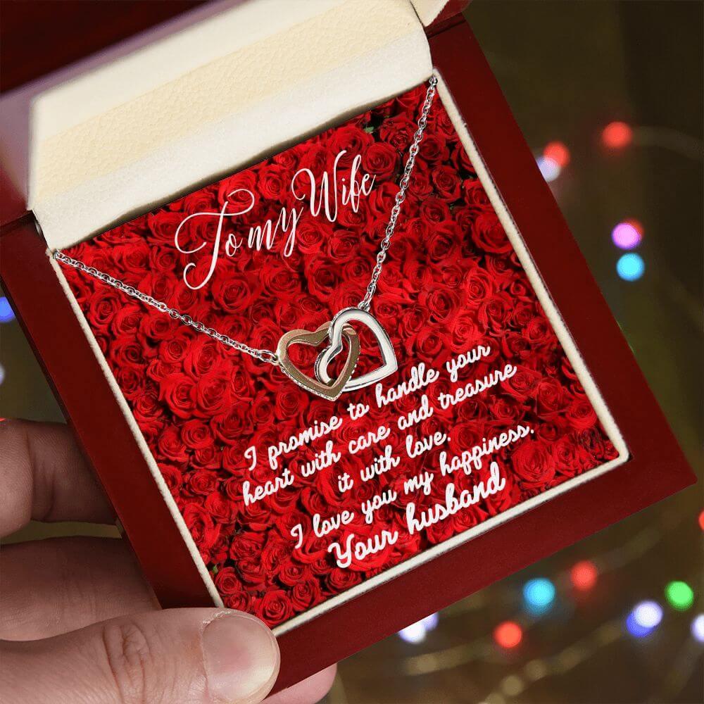 To My Wife Interlocking Hearts Necklace, Gift From Husband, Anniversary Gift for Wife, Sentimental Gift for Wife, Birthday Gift for Wife - Best Today's Gifts
