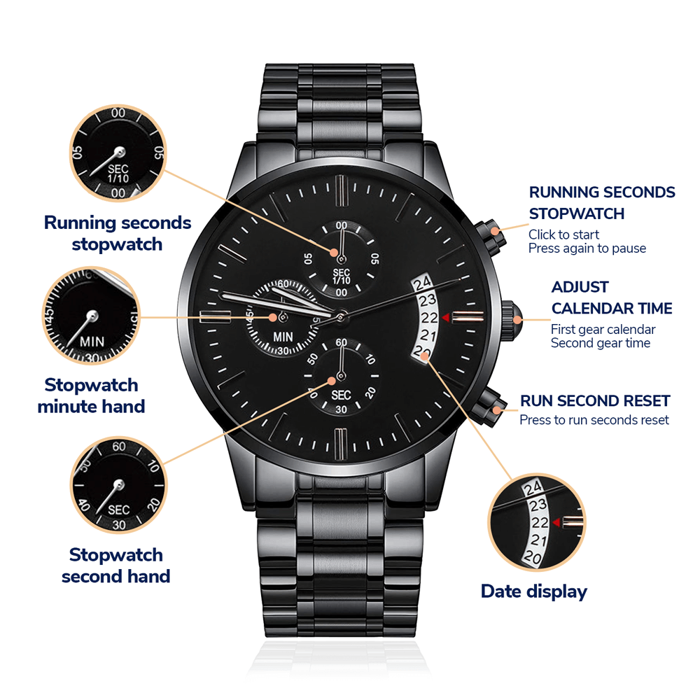 To My Husband Engraved Design Black Chronograph Men's Watch, Black & Brass Black Watch, Mens Gear Watch, Engraved Military Watch, Fossil Watch - Best Today's Gifts