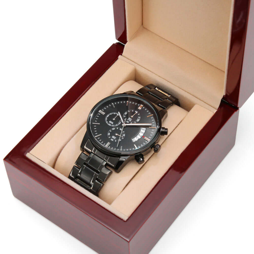 To My Husband Engraved Design Black Chronograph Men's Watch, Black & Brass Black Watch, Mens Gear Watch, Engraved Military Watch, Fossil Watch - Best Today's Gifts