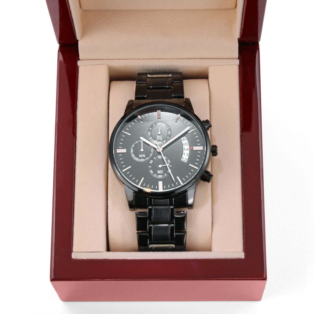 To My Husband Engraved Design Black Chronograph Men's Watch, Black & Brass Black Watch, Mens Gear Watch, Engraved Military Watch, Fossil Watch - Best Today's Gifts