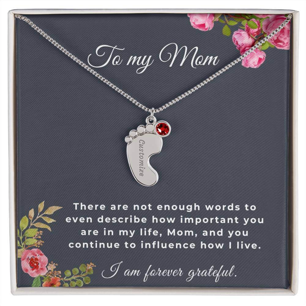 To My Mom Engraved Baby Feet Necklace with Birthstone, Housewarming Gift For My Mom - Best Today's Gifts