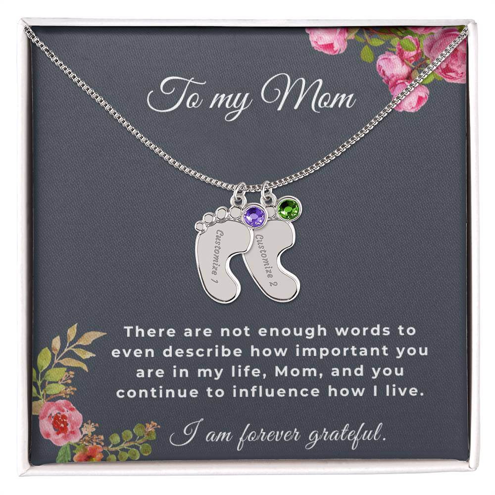 To My Mom Engraved Baby Feet Necklace with Birthstone, Housewarming Gift For My Mom - Best Today's Gifts