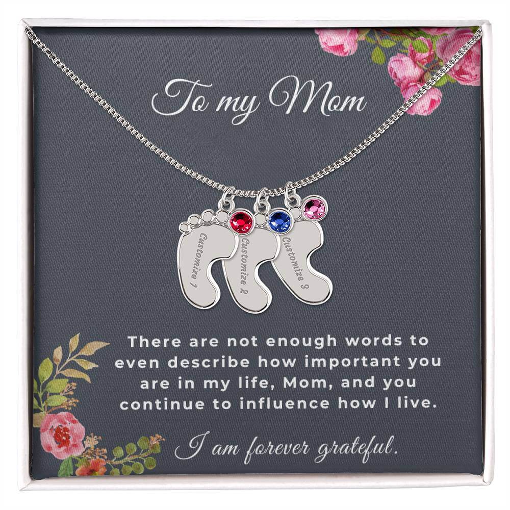 To My Mom Engraved Baby Feet Necklace with Birthstone, Housewarming Gift For My Mom - Best Today's Gifts