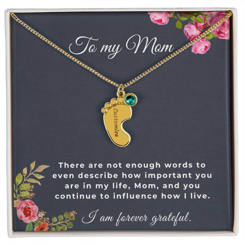 To My Mom Engraved Baby Feet Necklace with Birthstone, Housewarming Gift For My Mom - Best Today's Gifts