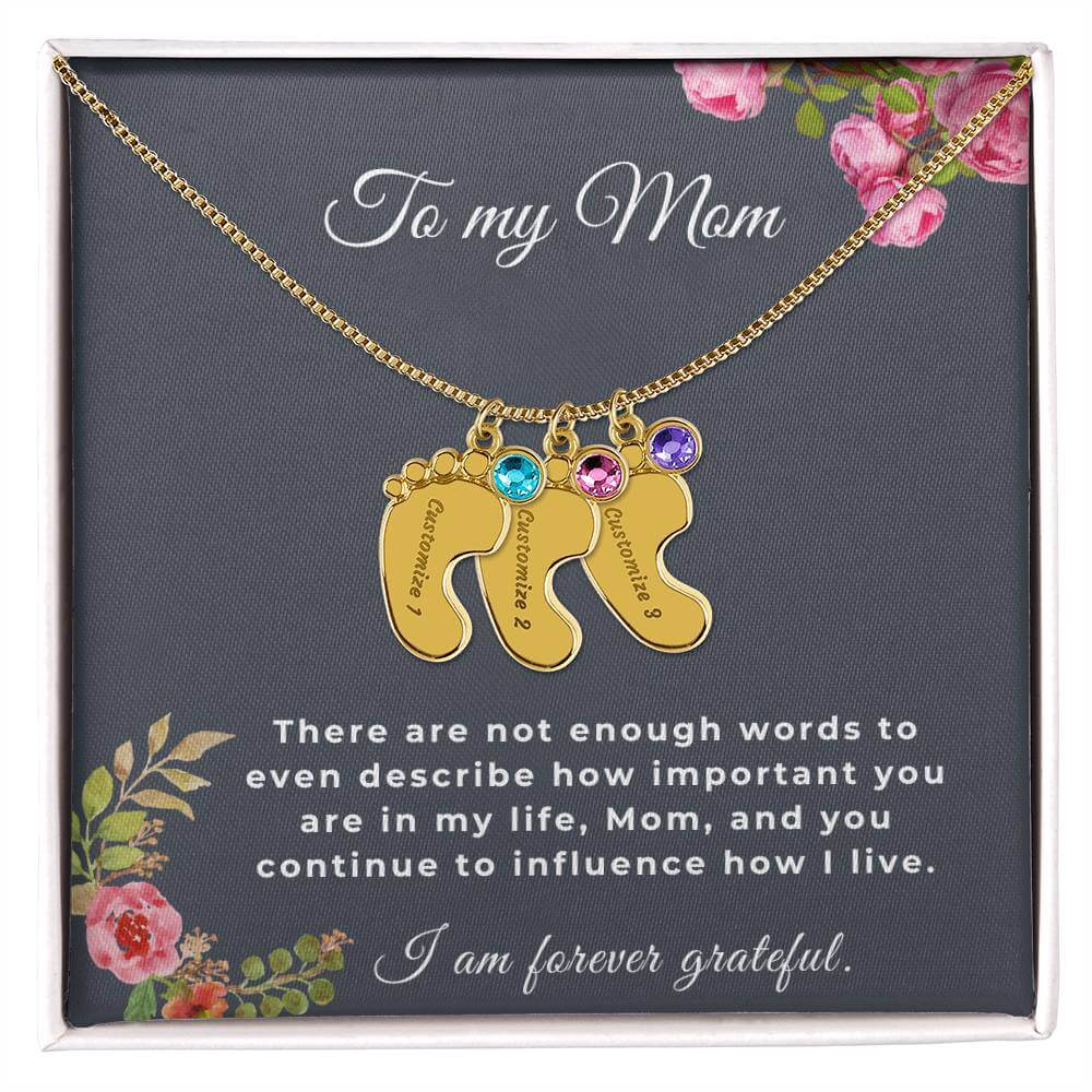 To My Mom Engraved Baby Feet Necklace with Birthstone, Housewarming Gift For My Mom - Best Today's Gifts