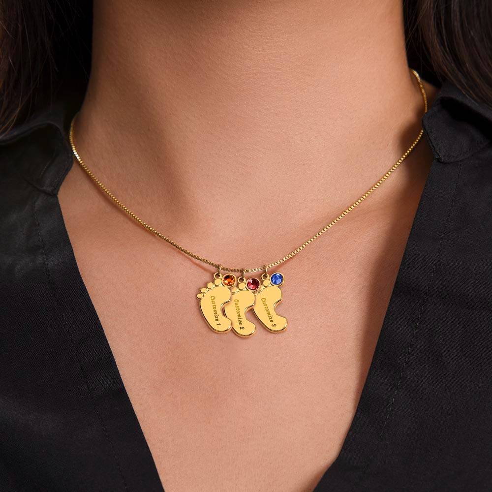 To My Mom Engraved Baby Feet Necklace with Birthstone, Housewarming Gift For My Mom - Best Today's Gifts