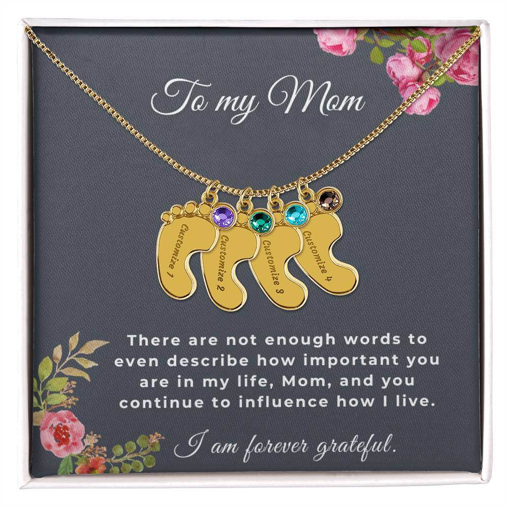 To My Mom Engraved Baby Feet Necklace with Birthstone, Housewarming Gift For My Mom - Best Today's Gifts