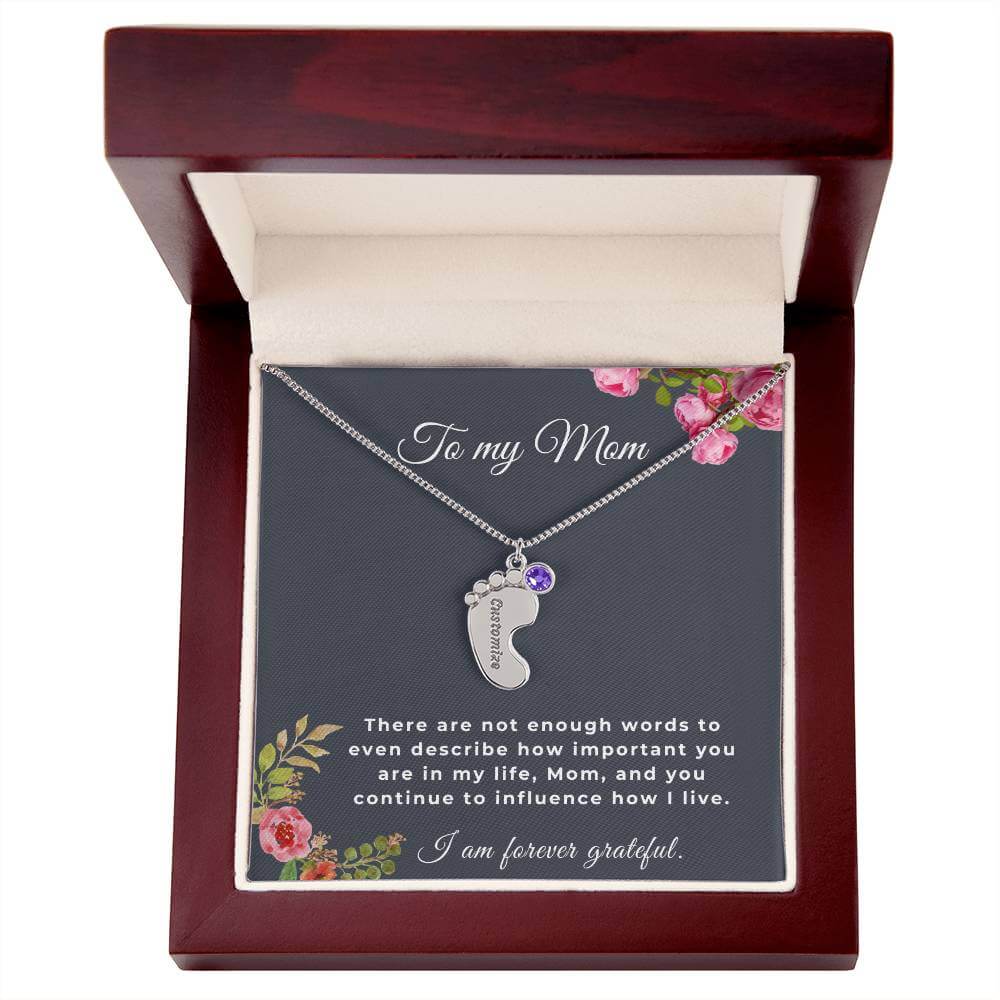 To My Mom Engraved Baby Feet Necklace with Birthstone, Housewarming Gift For My Mom - Best Today's Gifts