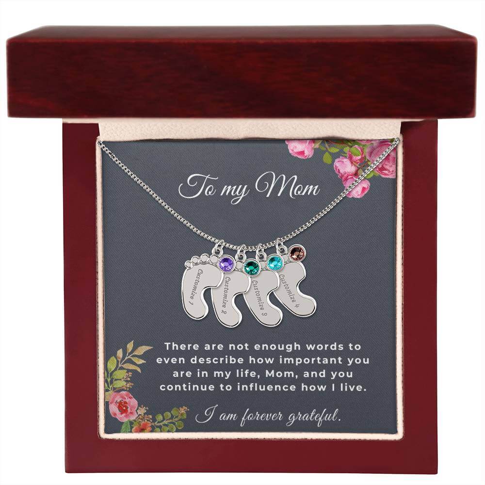 To My Mom Engraved Baby Feet Necklace with Birthstone, Housewarming Gift For My Mom - Best Today's Gifts
