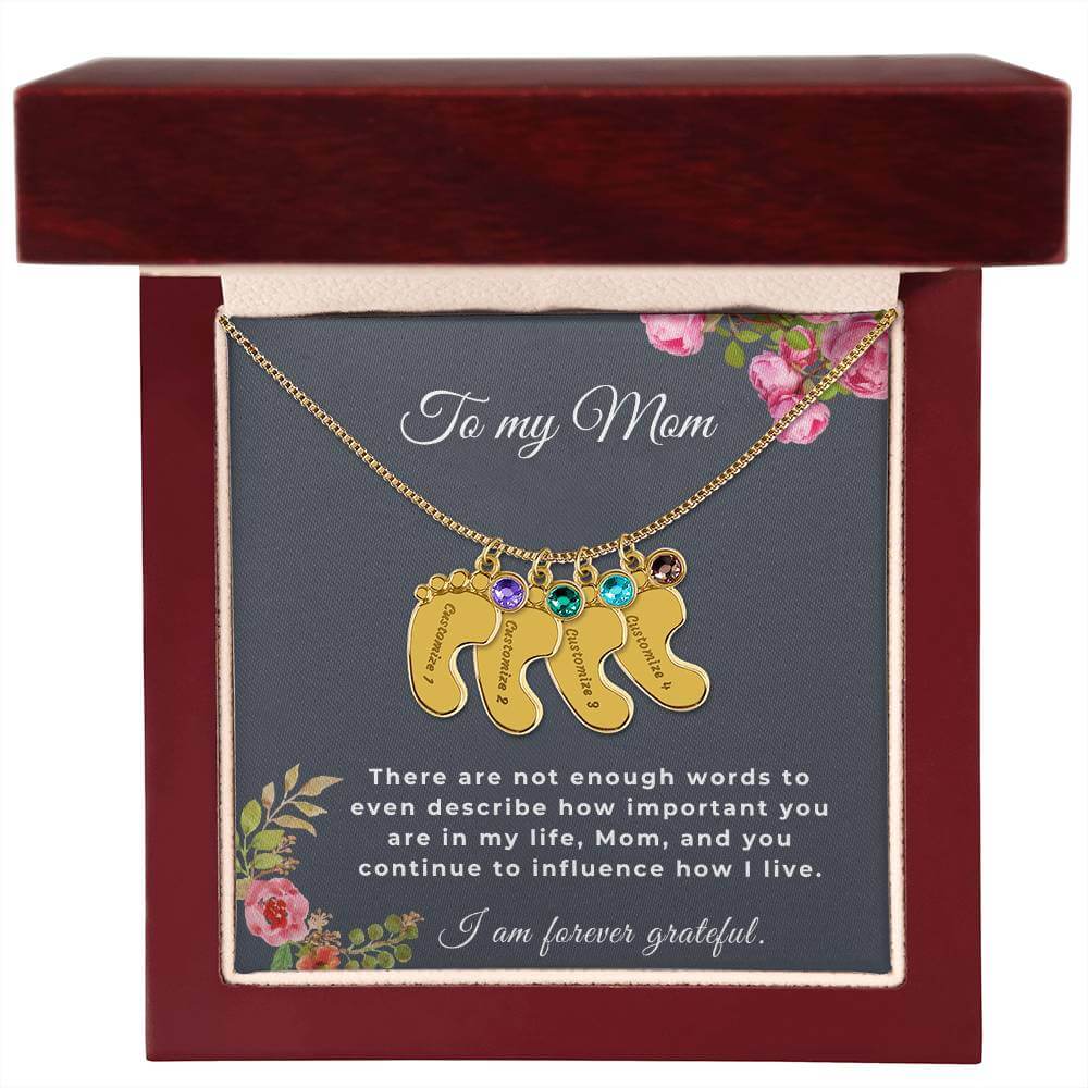 To My Mom Engraved Baby Feet Necklace with Birthstone, Housewarming Gift For My Mom - Best Today's Gifts