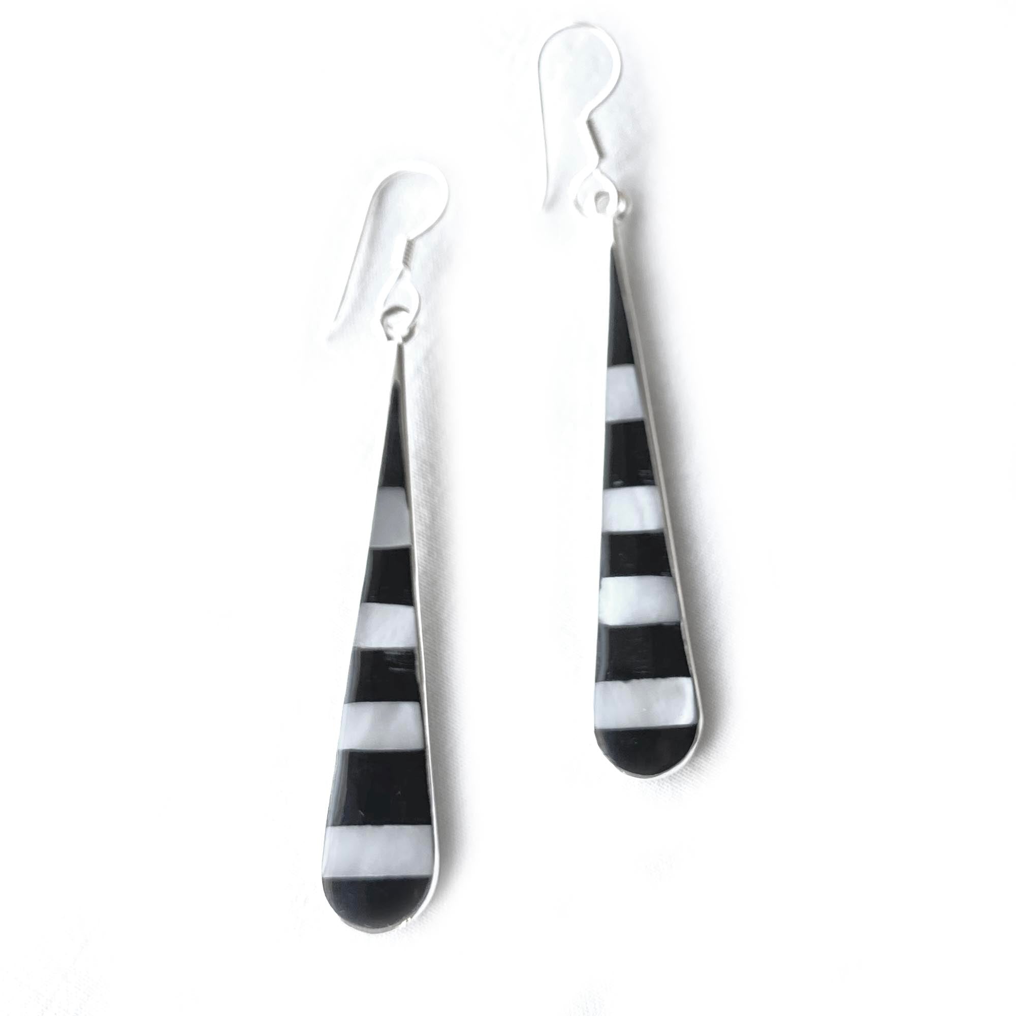 Taxco Silver Black Onyz & Abalone Zebra Long Teardrop Earrings - Best Today's Gifts