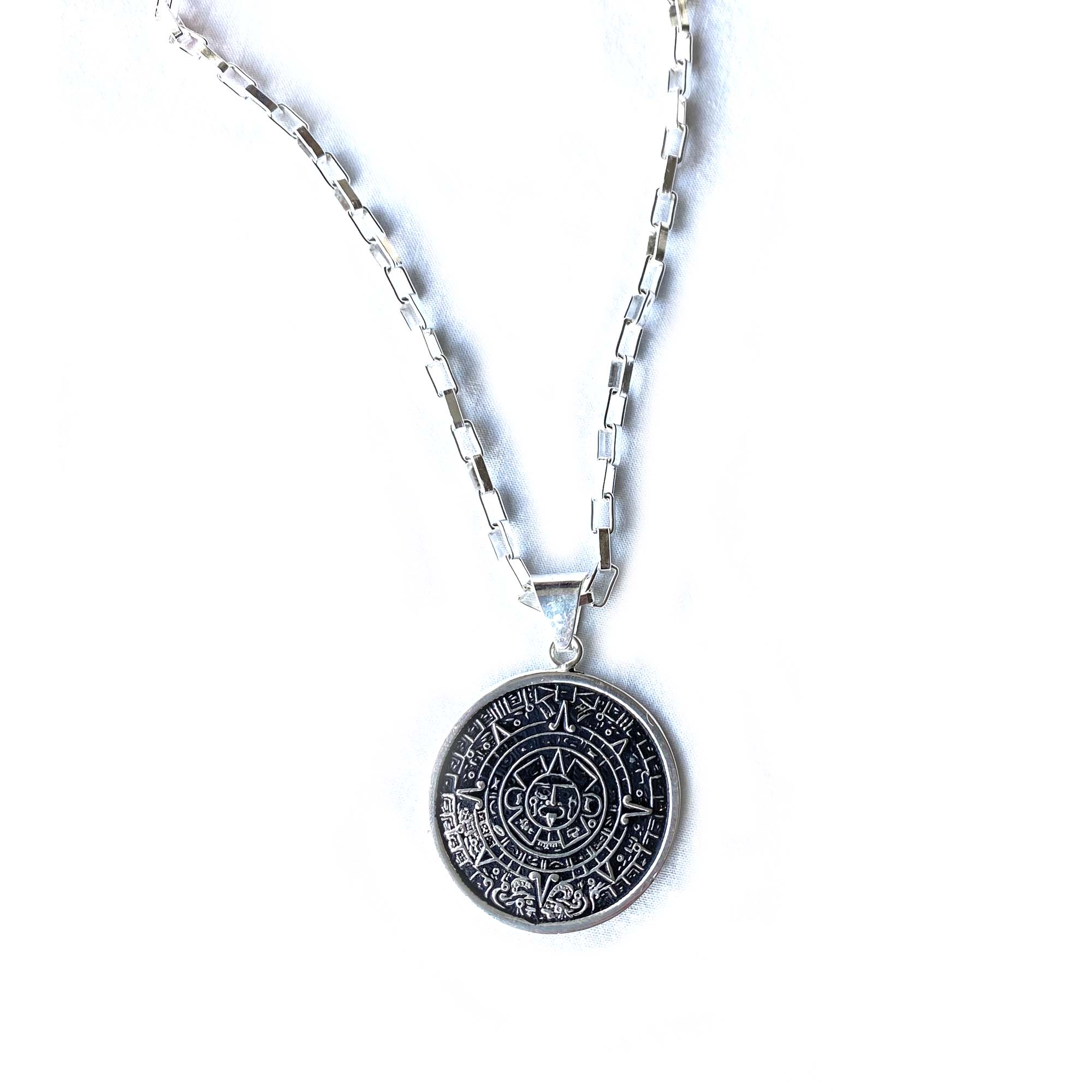 Alpaca Silver Aztec Calendar Pendant with Chain - Best Today's Gifts