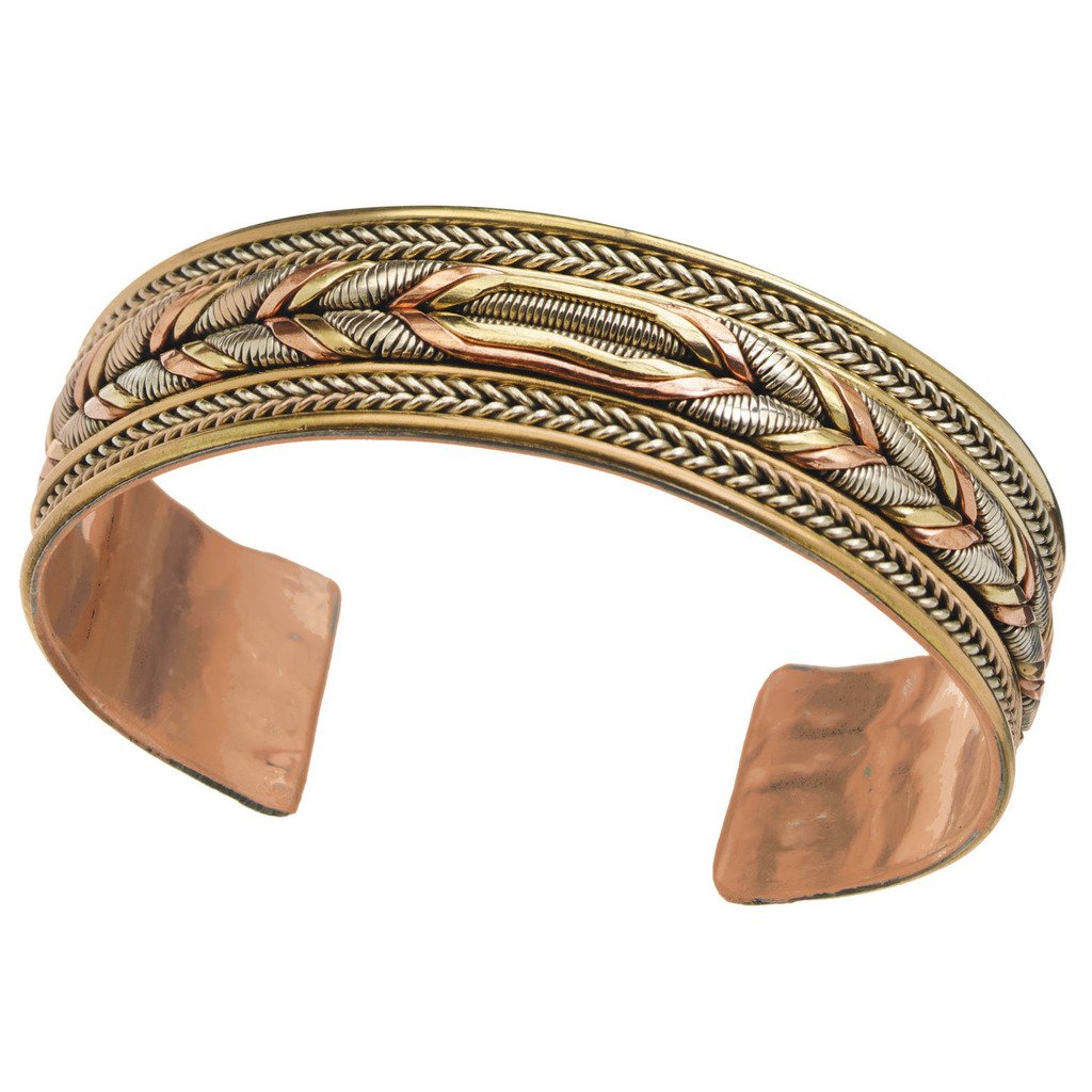 Copper and Brass Cuff Bracelet: Healing Braid - DZI (J) - Best Today's Gifts