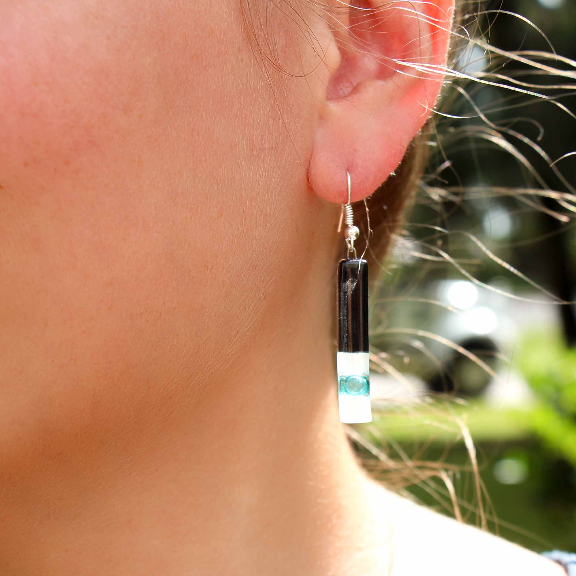 Long Rectangle Glass Dangle Earrings, Black Tie - Tili Glass - Best Today's Gifts