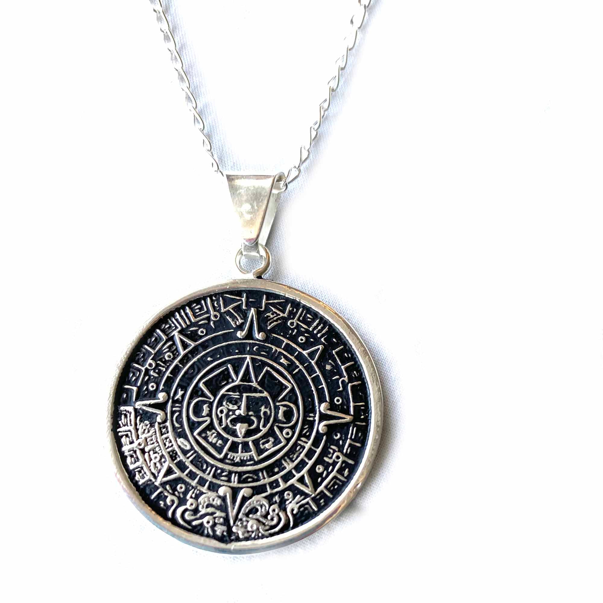 Alpaca Silver Aztec Calendar Pendant with Chain - Best Today's Gifts