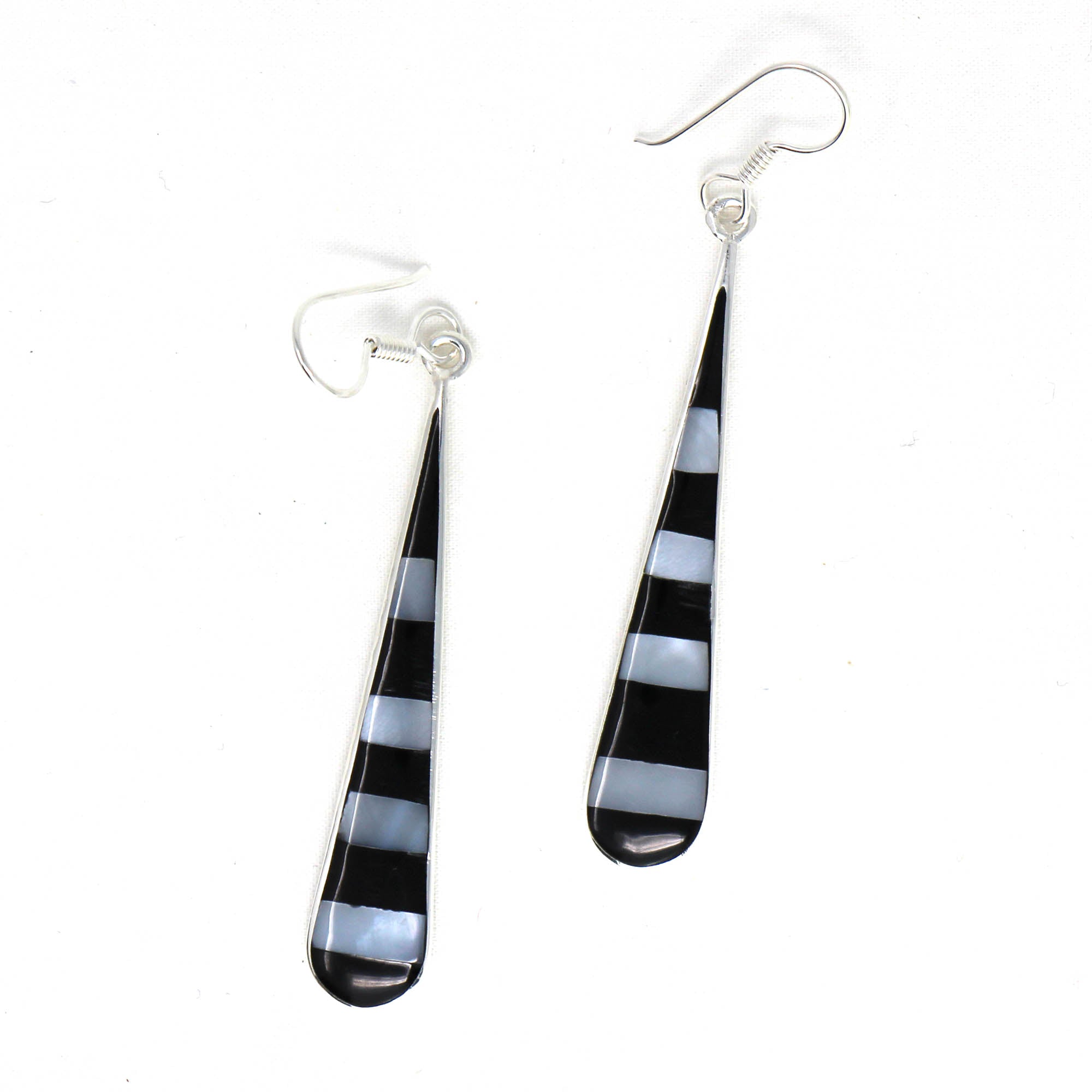 Taxco Silver Black Onyz & Abalone Zebra Long Teardrop Earrings - Best Today's Gifts