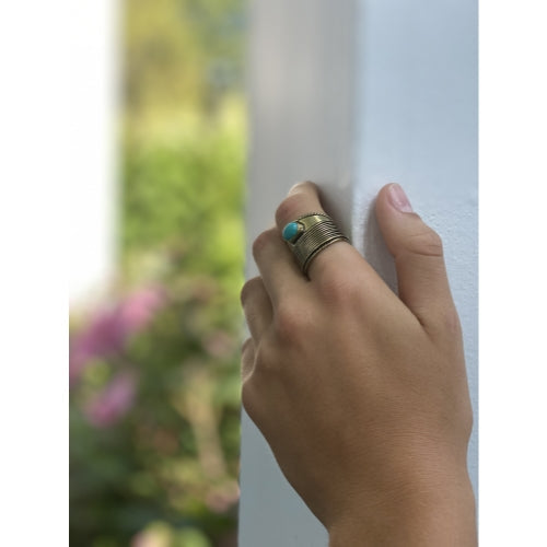 Turquoise Stone Adjustable Brass Ring - Best Today's Gifts