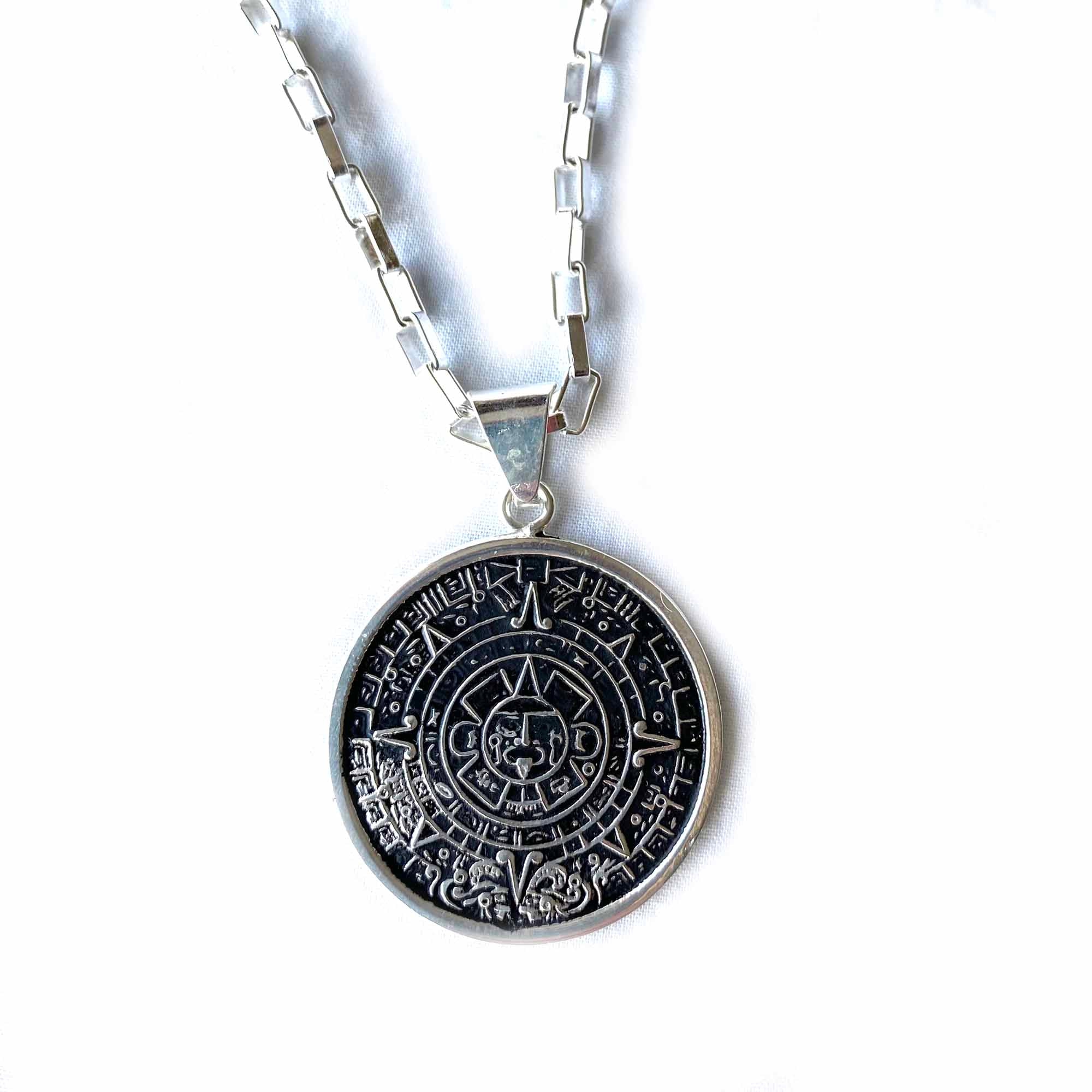 Alpaca Silver Aztec Calendar Pendant with Chain - Best Today's Gifts