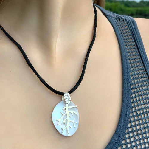 Pendant, Silver Branches on Mother of Pearl - Best Today's Gifts