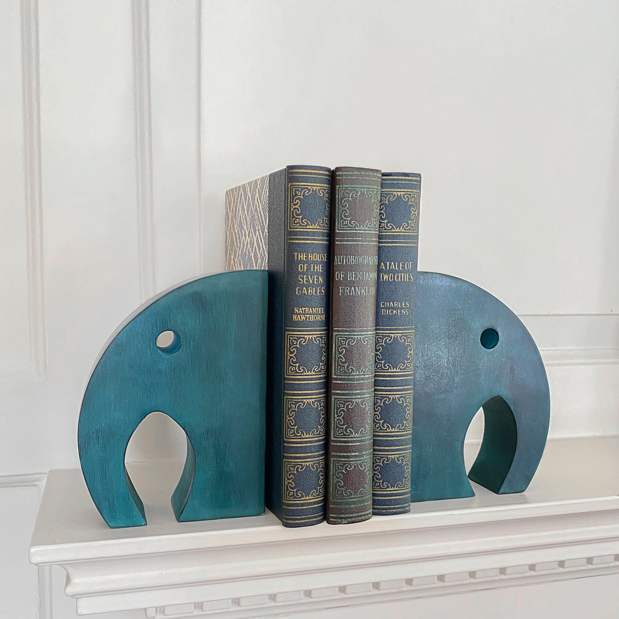 Teal Elephant Book Ends, Carved Gorara Soapstone - Best Today's Gifts