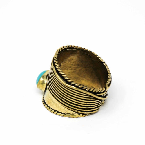 Turquoise Stone Adjustable Brass Ring - Best Today's Gifts