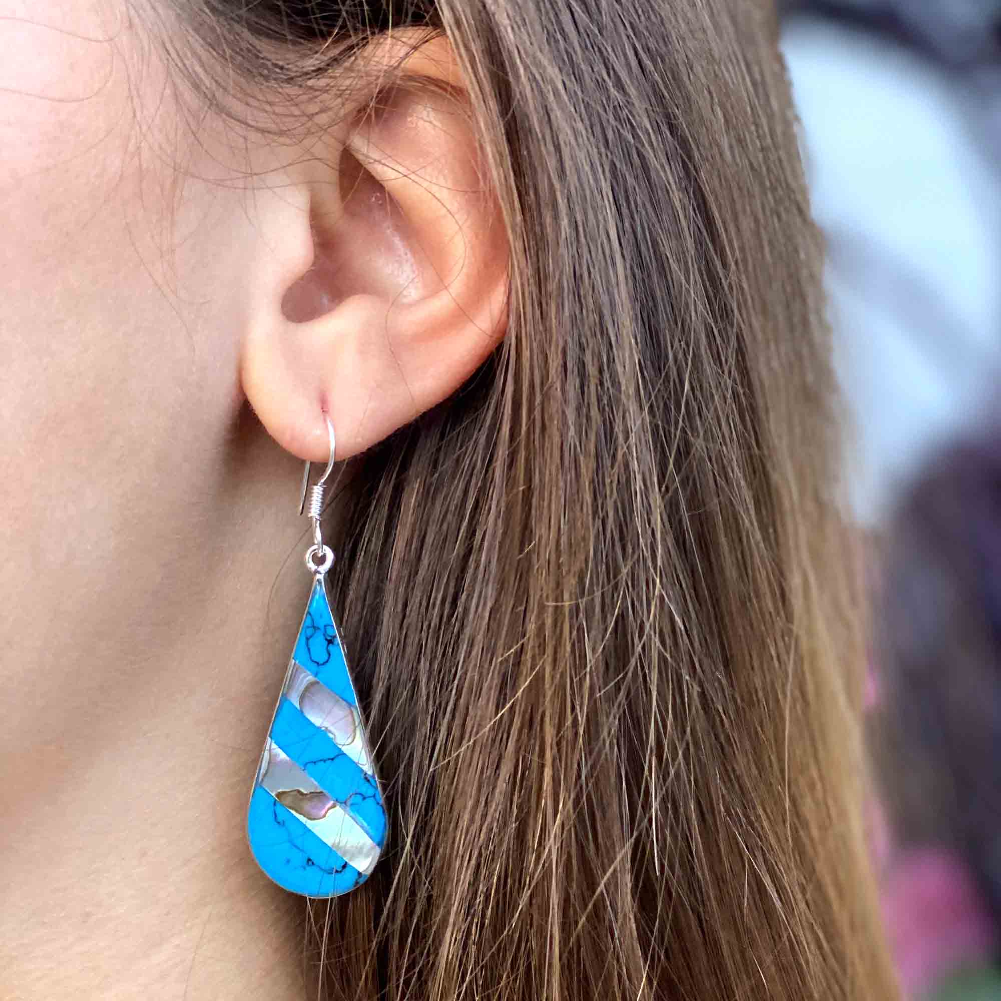 Abalone & Turquoise Striped Teardrop Earrings - Best Today's Gifts