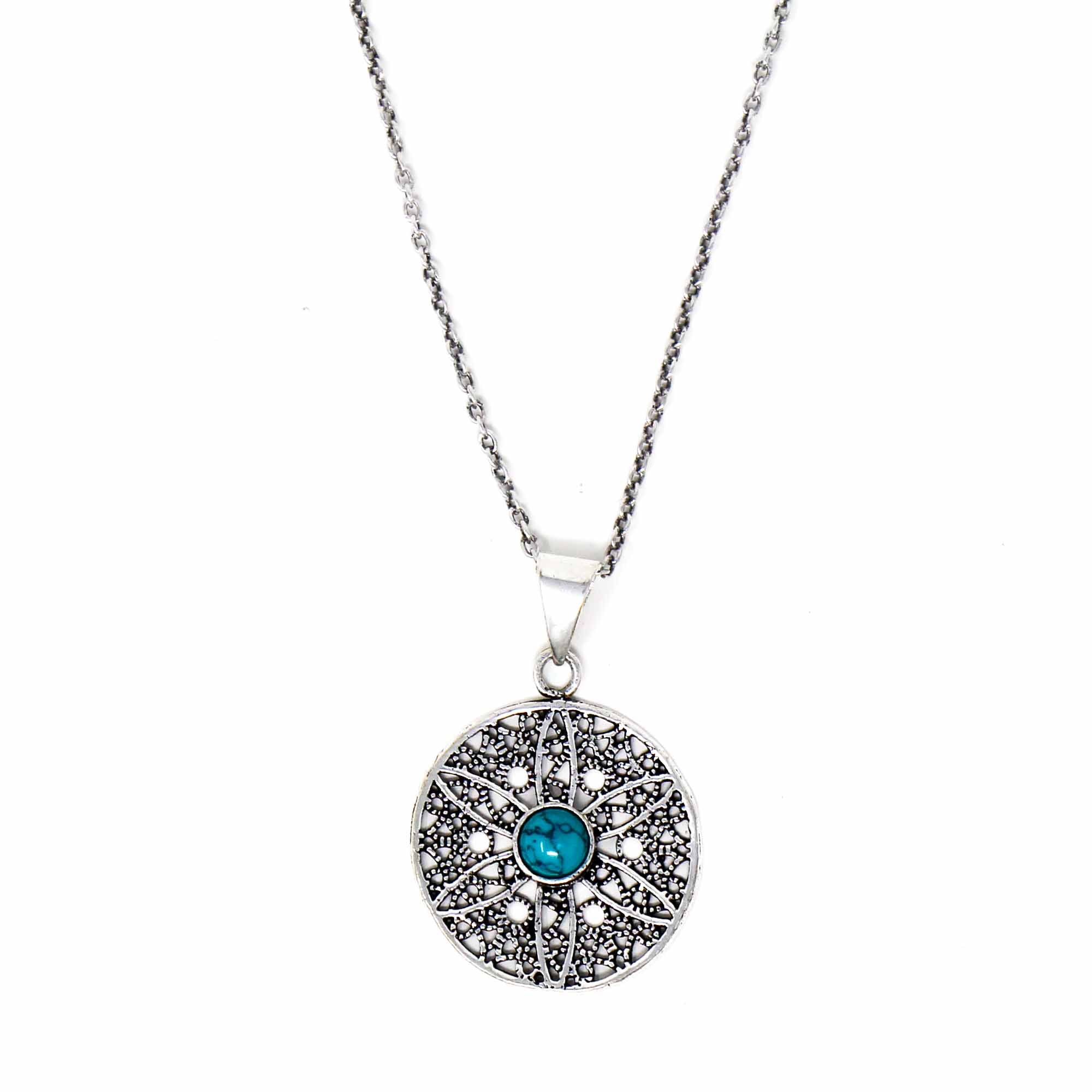 Jali Floral Turquoise Pendant Brass Necklace - Best Today's Gifts