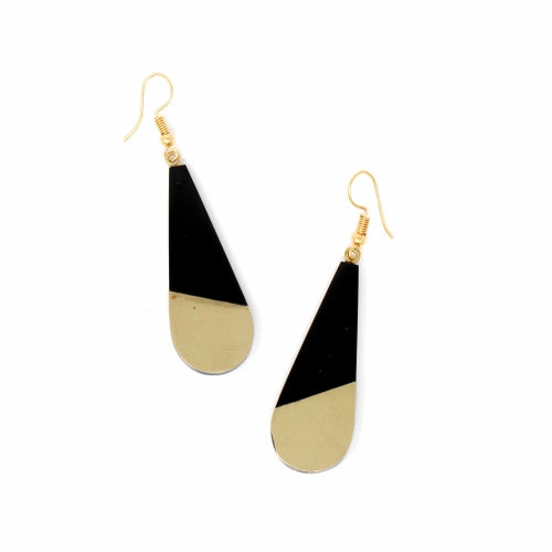 Brass & Black Horn Bisected Teardrop Earrings - Best Today's Gifts