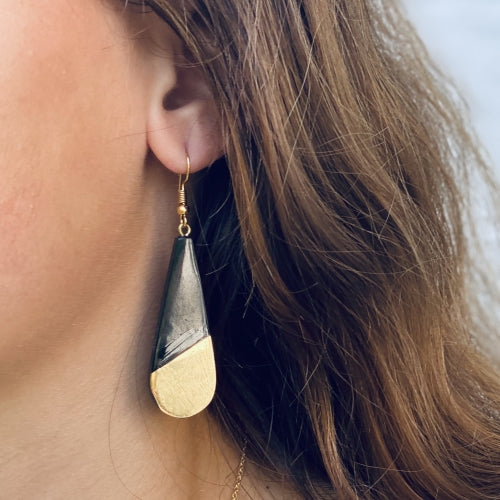 Brass & Black Horn Bisected Teardrop Earrings - Best Today's Gifts