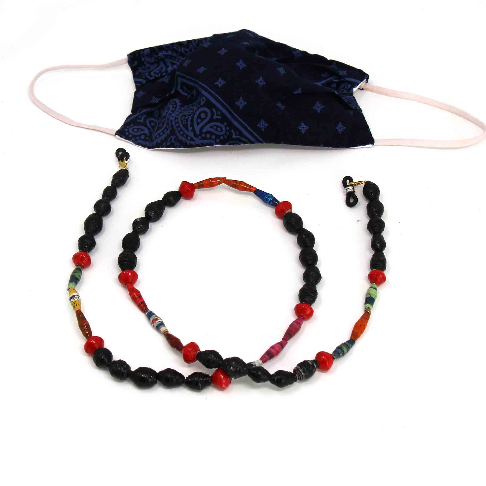 Face Mask/Eyeglass Paper Bead Chain, Black and Red - Best Today's Gifts