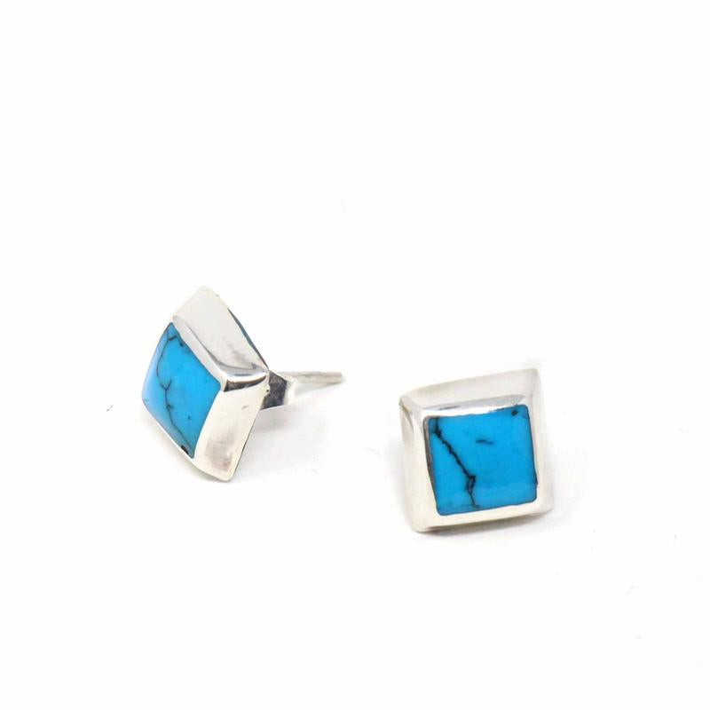 Sterling Silver Earrings, Sterling Turquoise Black Square - Best Today's Gifts