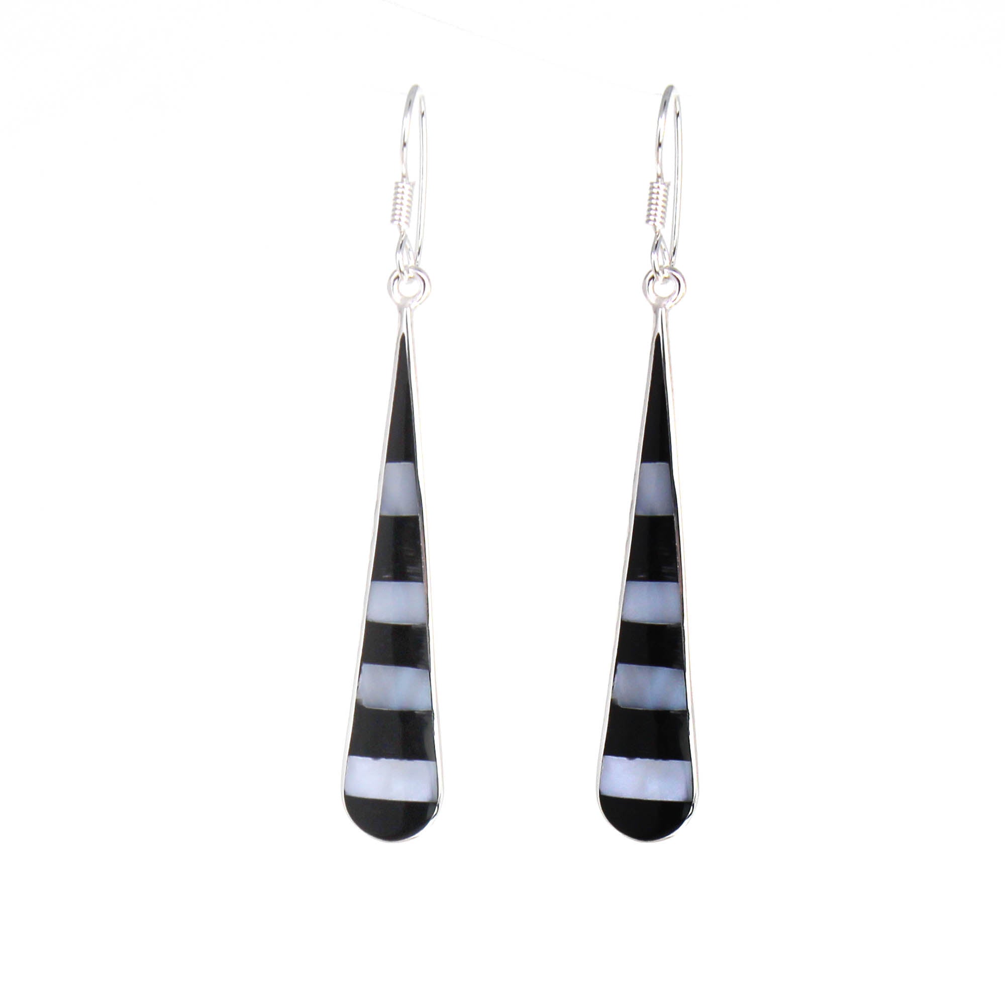 Taxco Silver Black Onyz & Abalone Zebra Long Teardrop Earrings - Best Today's Gifts