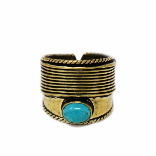 Turquoise Stone Adjustable Brass Ring - Best Today's Gifts