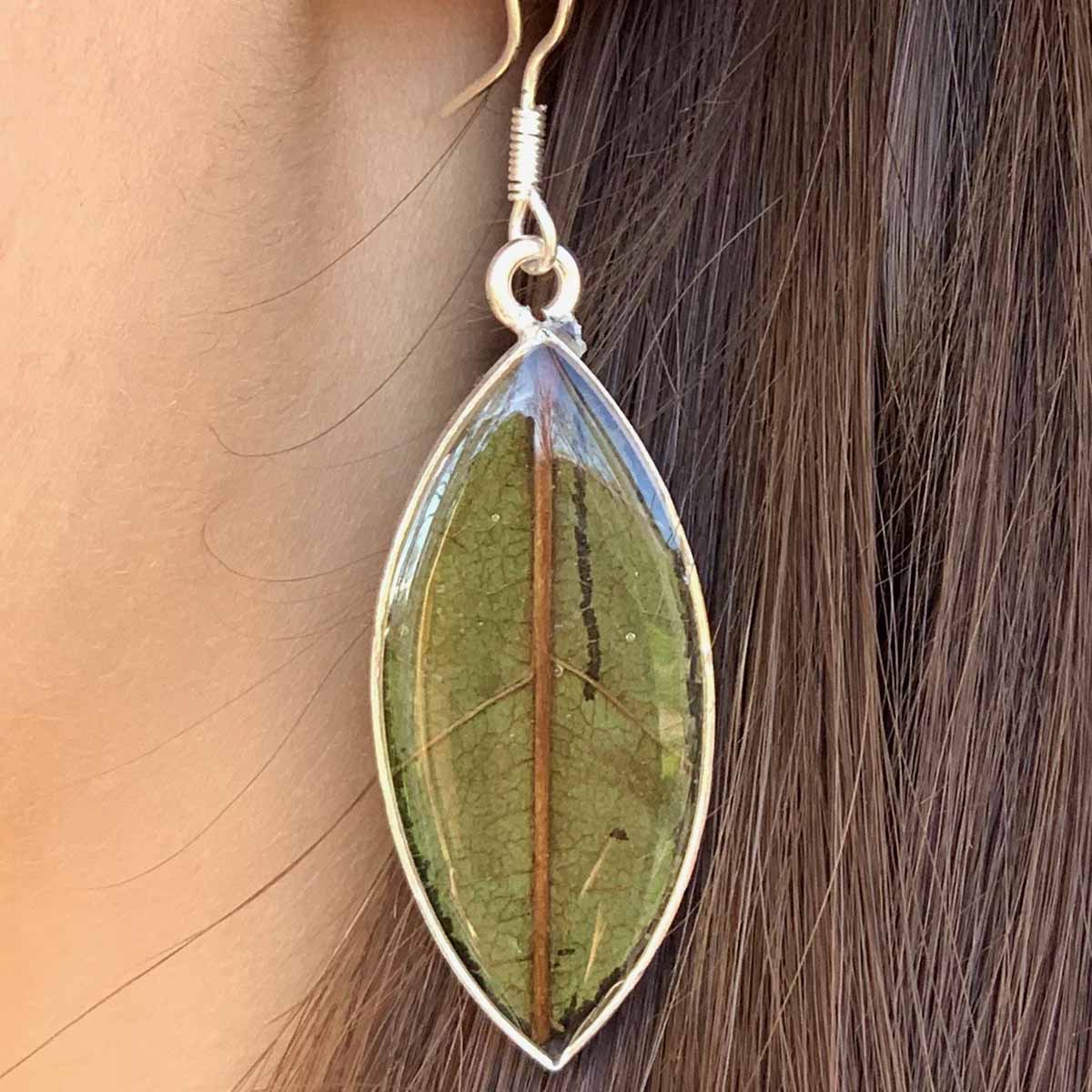 Earrings, Natural Leaf in Resin - Best Today's Gifts