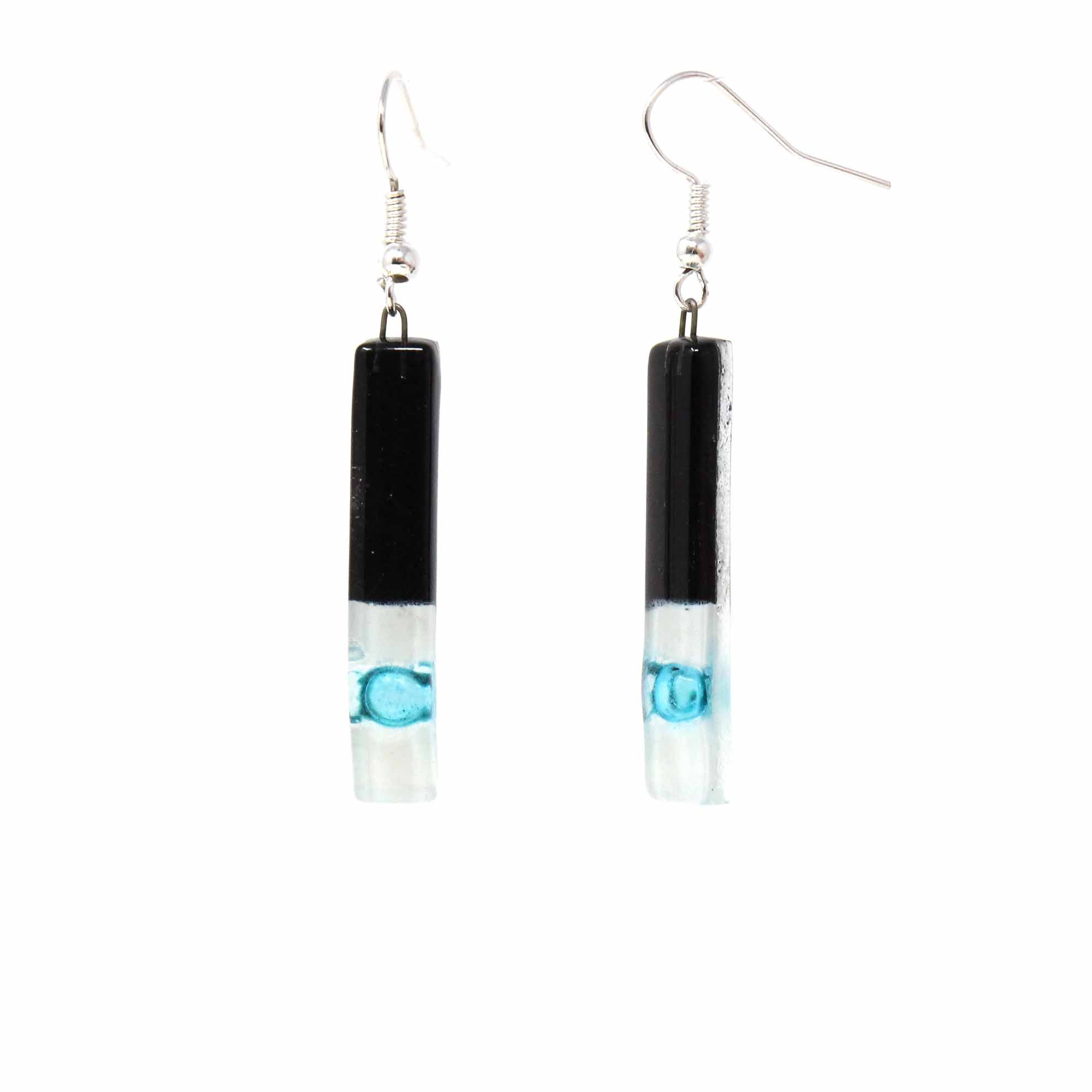 Long Rectangle Glass Dangle Earrings, Black Tie - Tili Glass - Best Today's Gifts