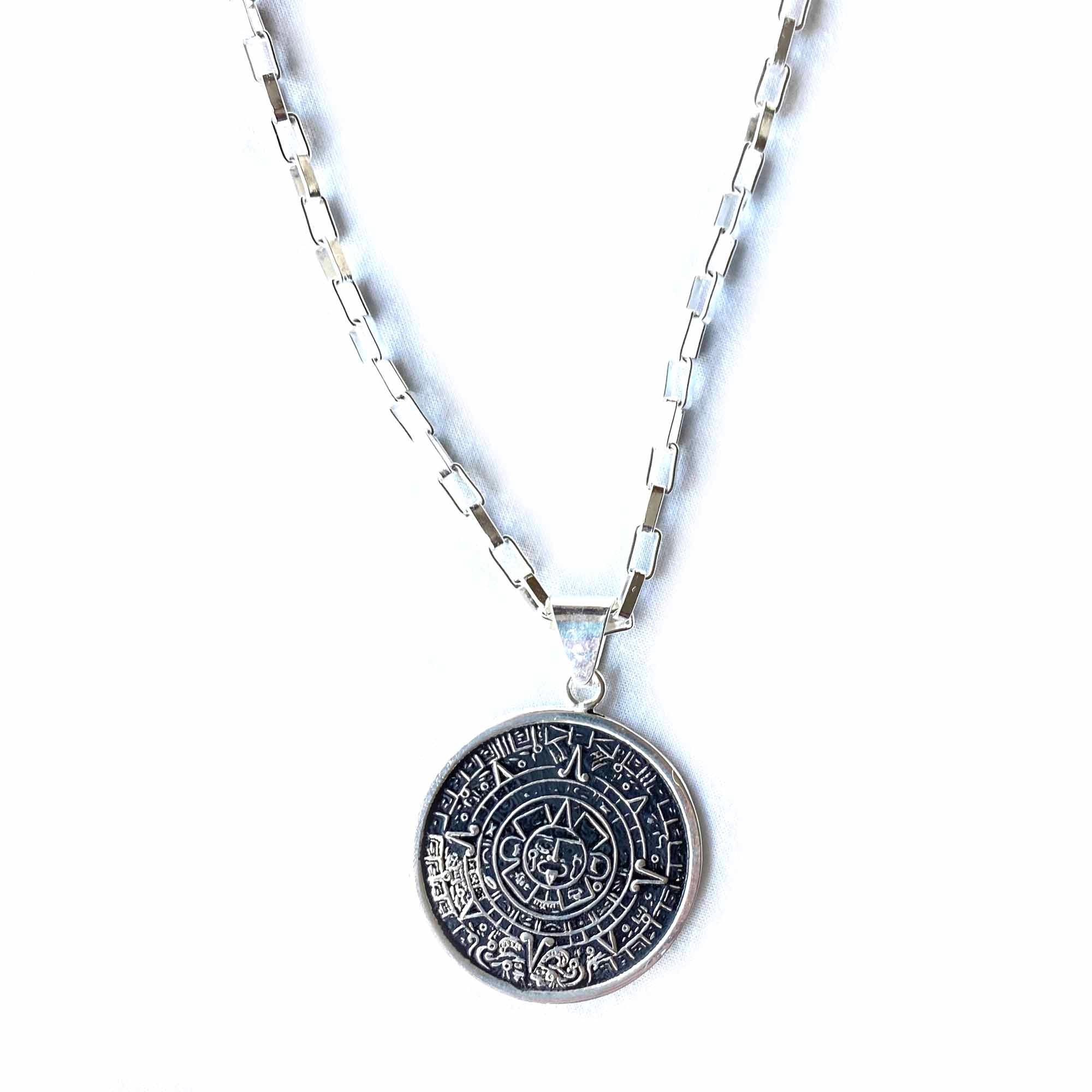 Alpaca Silver Aztec Calendar Pendant with Chain - Best Today's Gifts