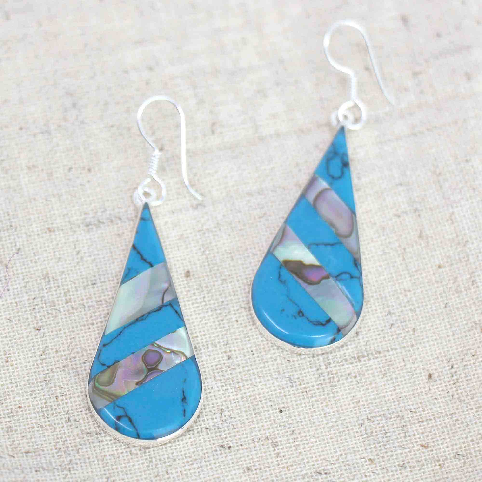 Abalone & Turquoise Striped Teardrop Earrings - Best Today's Gifts