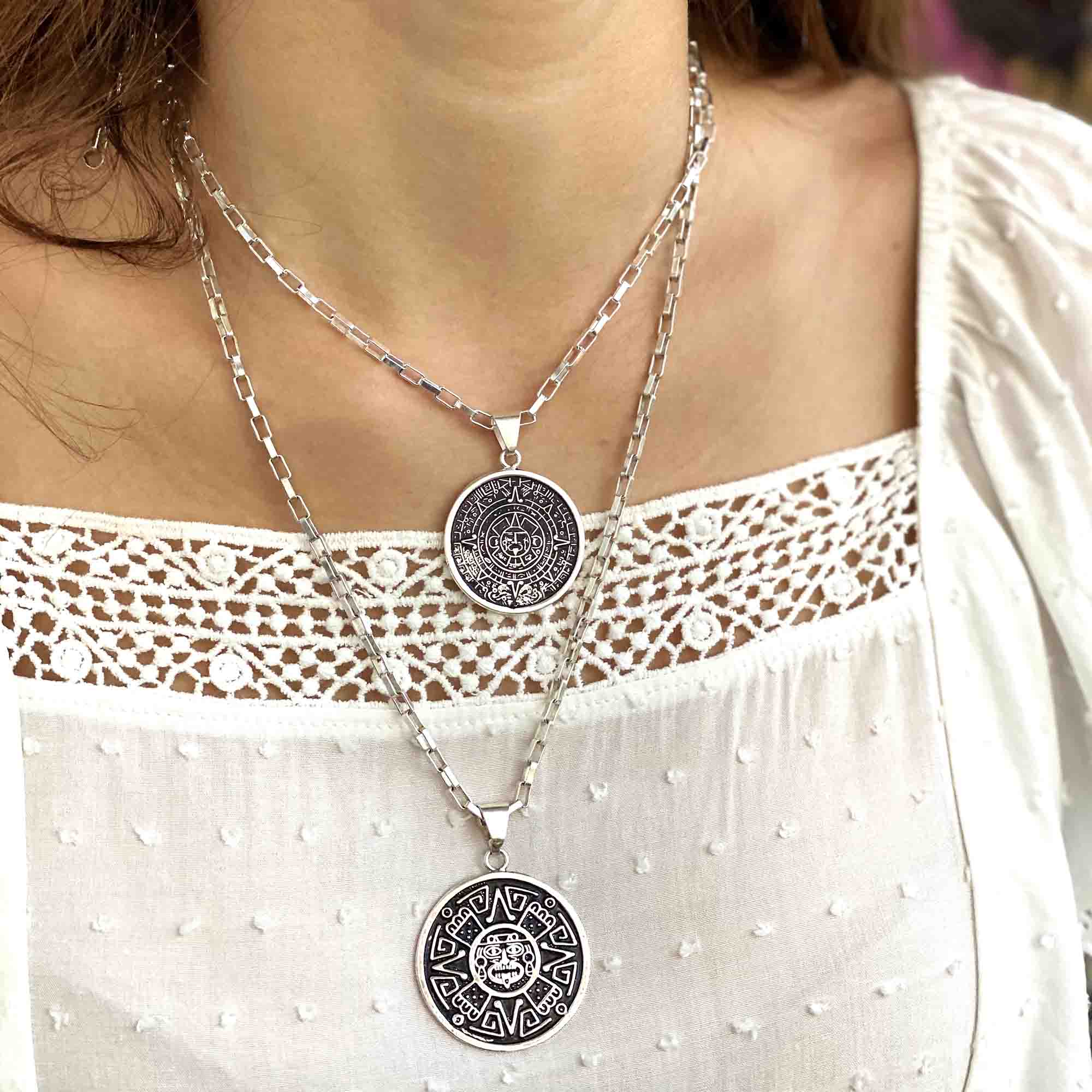 Alpaca Silver Aztec Calendar Pendant with Chain - Best Today's Gifts