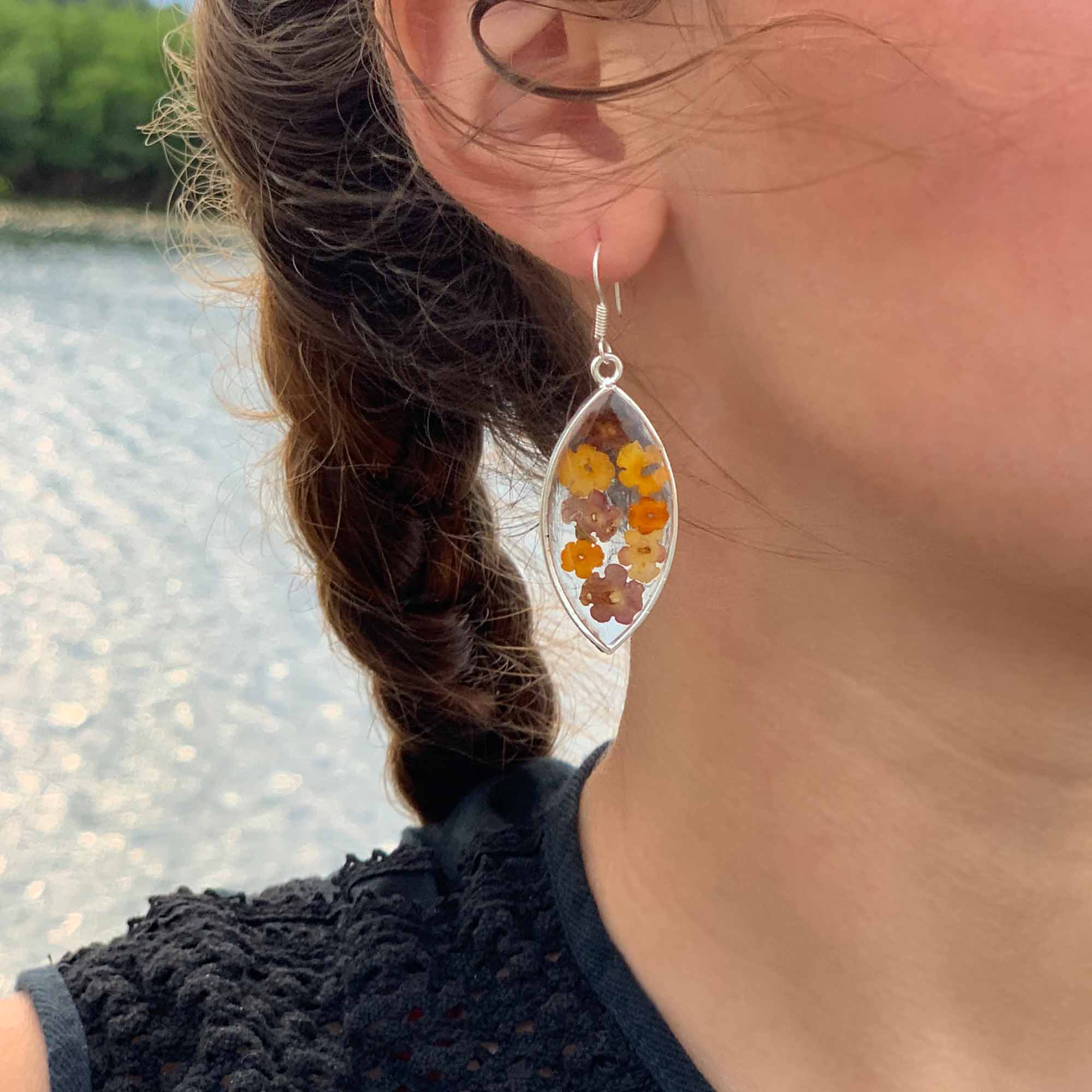Flowers in Resin Ellipse Earrings - Best Today's Gifts