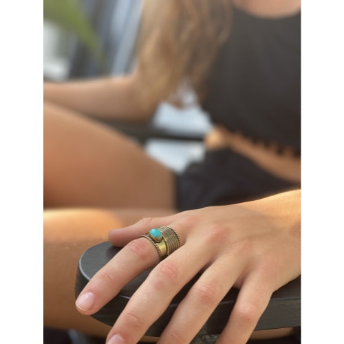 Turquoise Stone Adjustable Brass Ring - Best Today's Gifts