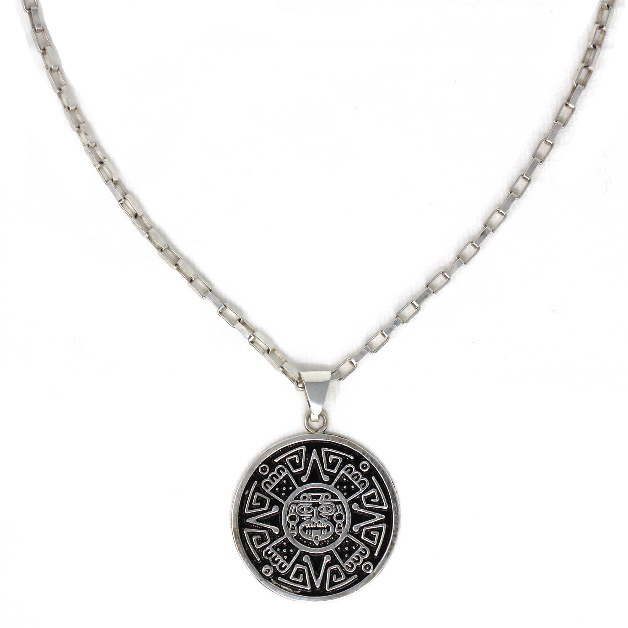 Alpaca Silver Aztec Face Pendant with Chain - Best Today's Gifts