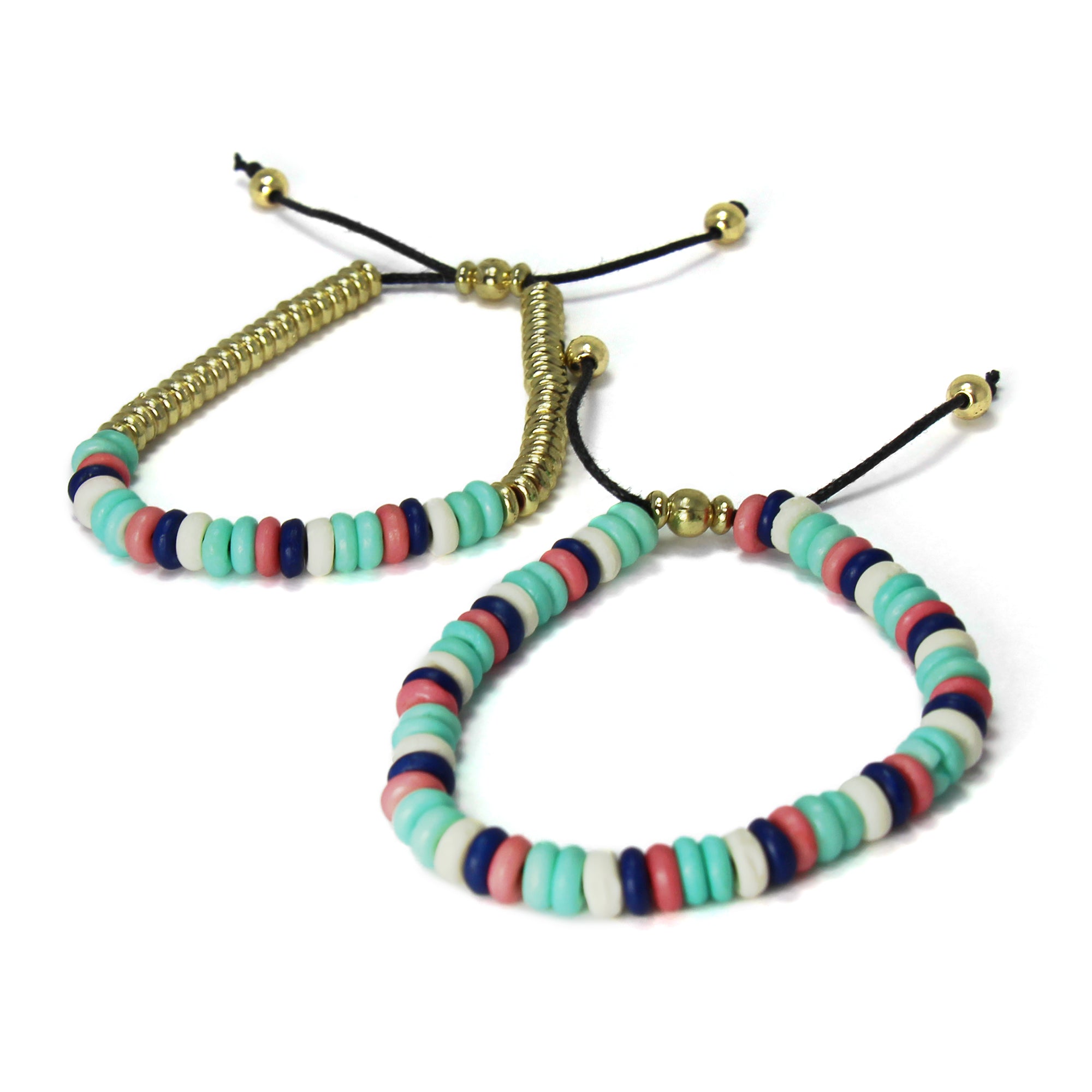 Adjustable Bone Bead Bracelet Set, Mint and Pink - Best Today's Gifts