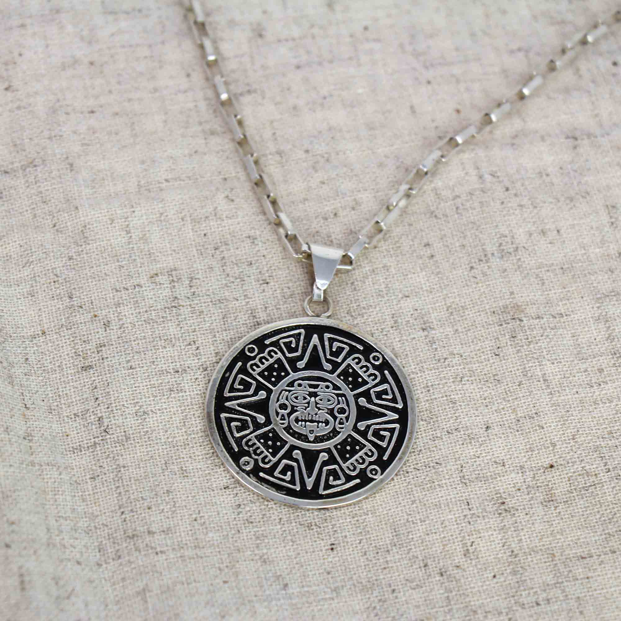 Alpaca Silver Aztec Face Pendant with Chain - Best Today's Gifts