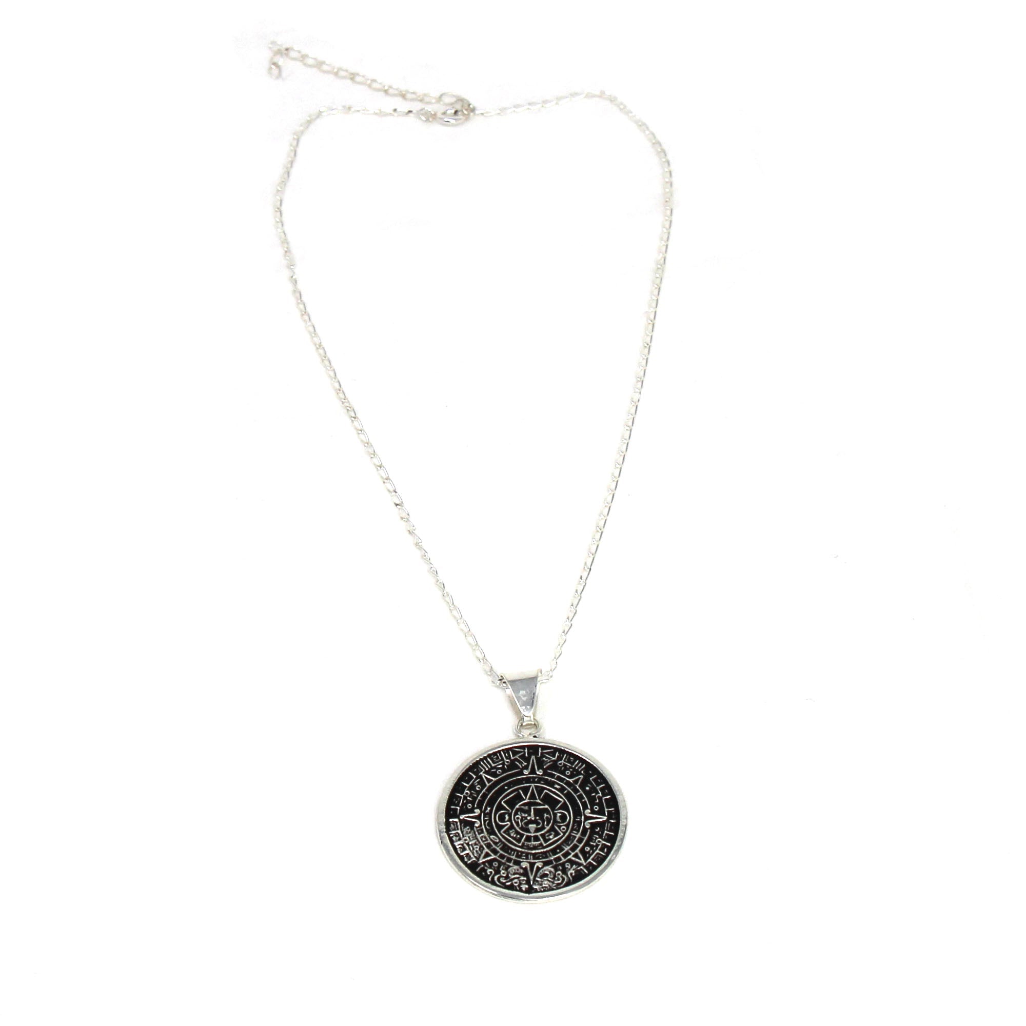 Alpaca Silver Aztec Calendar Pendant with Chain - Best Today's Gifts