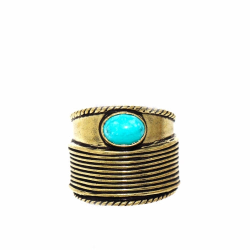 Turquoise Stone Adjustable Brass Ring - Best Today's Gifts